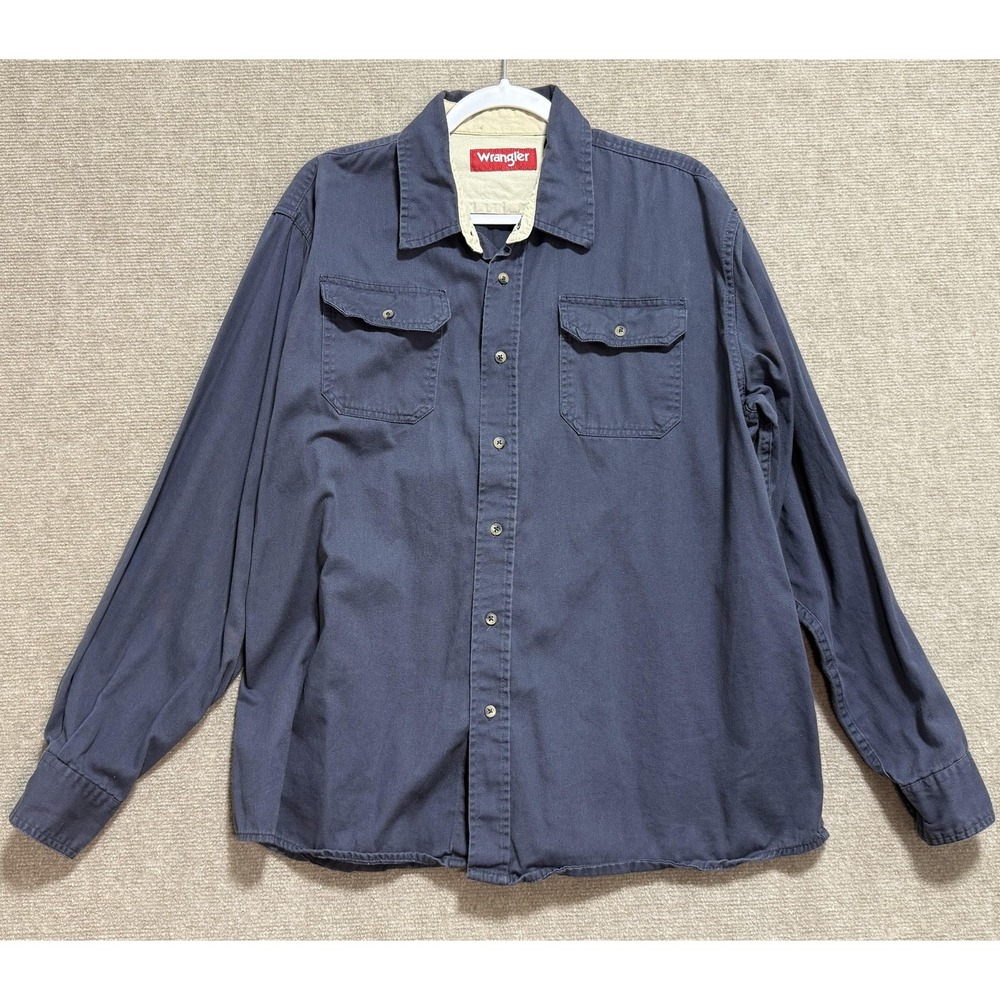 Wrangler Shirt Mens XL Blue Button Front Long Sleeve Work Casual Dual‎ Pocket